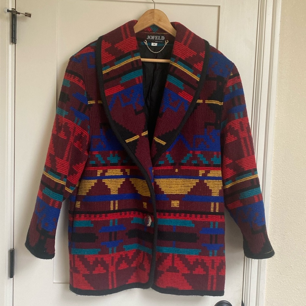 Vintage Jofeld Multicolor Southwest Print Wool Blend Coat oversized in Medium